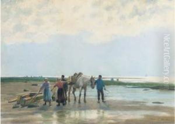 Scavenging The Foreshore For Wreckage Oil Painting by William Edward Norton