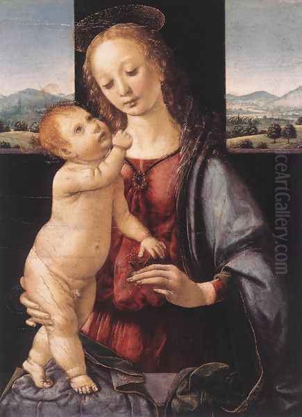 Madonna and Child with a Pomegranate 1475-80 Oil Painting by Lorenzo Di Credi