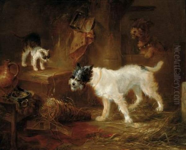 Tafereel Met Honden En Kat Oil Painting by Zacharias Noterman