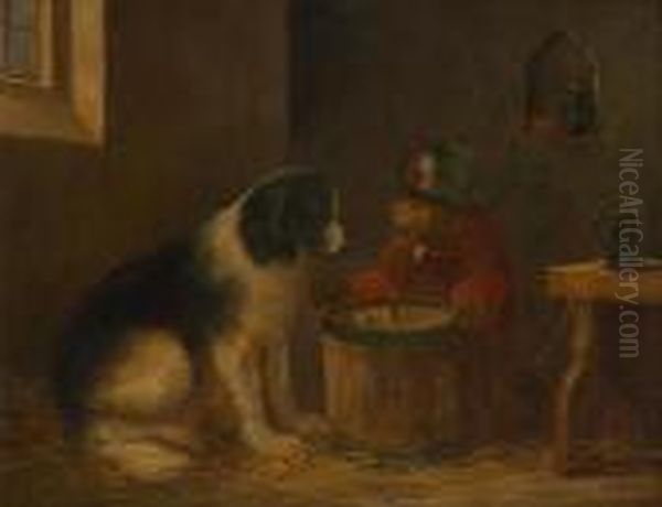 Chien Et Singe Jouant Aux Des Oil Painting by Zacharias Noterman