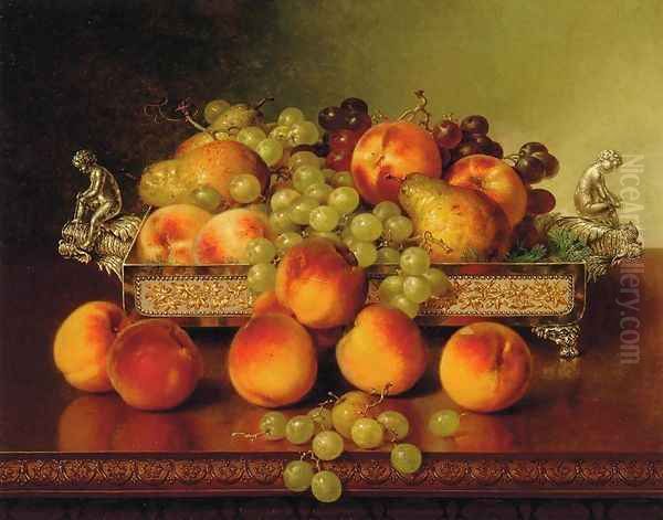 Still Life with Peaches and a Silver Dish Oil Painting by Robert Spear Dunning