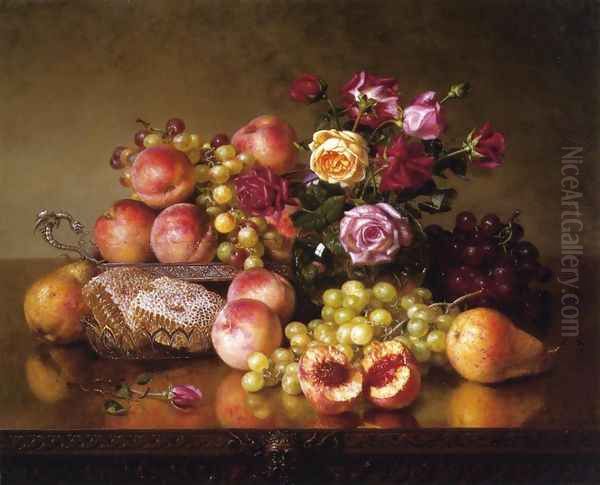 Fruit Still Life with roses and Honeycomb Oil Painting by Robert Spear Dunning