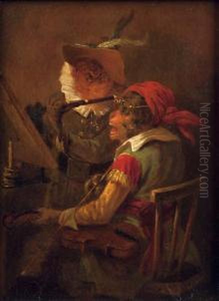 A Contre La Musique: Musical Monkeys Oil Painting by Zacharias Noterman