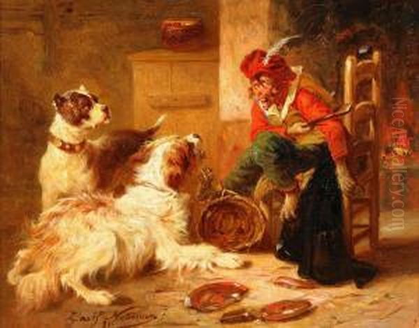 Interior Med Hundar Och Apa Oil Painting by Zacharias Noterman