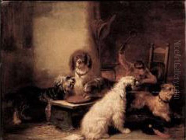 Reunion De Chiens Et Singe Oil Painting by Zacharias Noterman