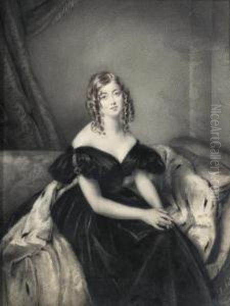 Portrait Of A Lady, Seated, In Evening Dress Oil Painting by Johannes Notz