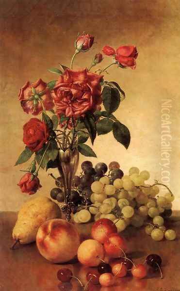 Still Life with Roses and Fruit Oil Painting by Robert Spear Dunning