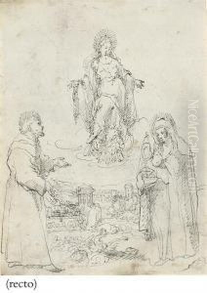 Saints Francis And Clare Interceding With The Madonna On Behalf Of A Town Oil Painting by Pietro Novelli Il Monrealese