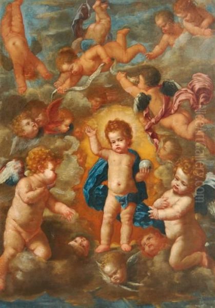 Gesu Bambino In Gloria Oil Painting by Pietro Novelli Il Monrealese