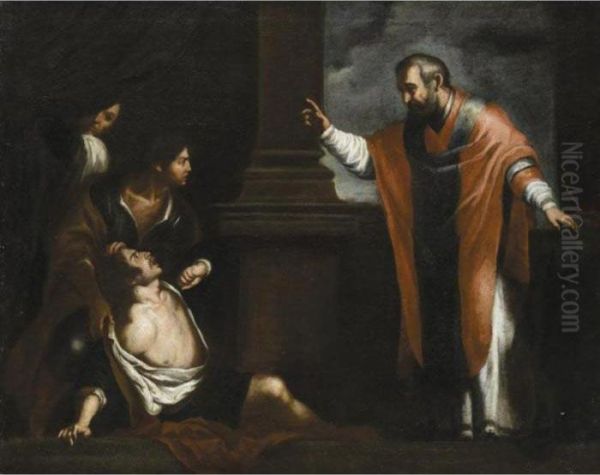 San Filippo D'argiro Esorcizza Un Ossesso Oil Painting by Pietro Novelli Il Monrealese