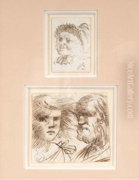 A Head Of A Man And Woman; And A Head Of A Woman Oil Painting by Pietro Novelli Il Monrealese