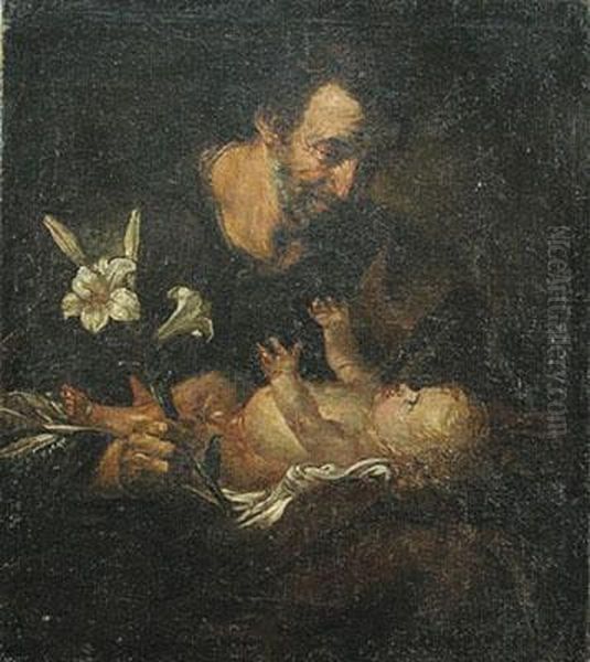 San Giuseppe Col Bambino Oil Painting by Pietro Novelli Il Monrealese