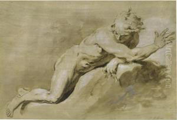 A Male Nude Lying On A Rock Oil Painting by Pietro Antonio Novelli