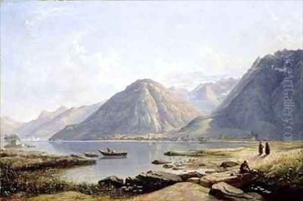 View of Lake Geneva with the Town of Villeneuve Oil Painting by Francis Danby