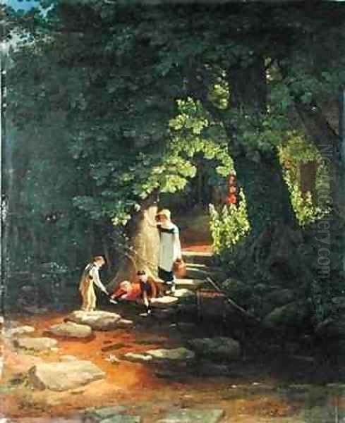 Children by a Brook Oil Painting by Francis Danby