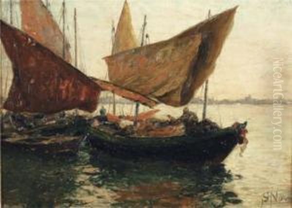 Barche A Chioggia Oil Painting by Stefano Novo