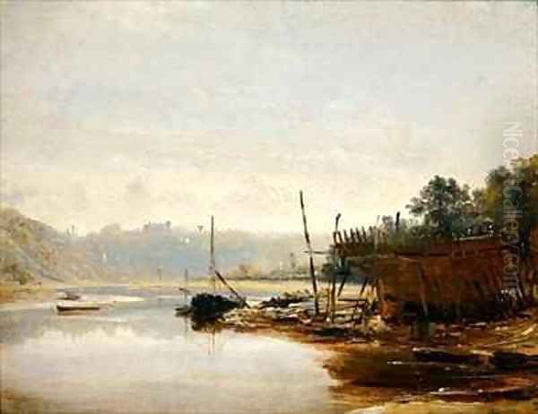 Boat Building near Dinan Brittany Oil Painting by Francis Danby