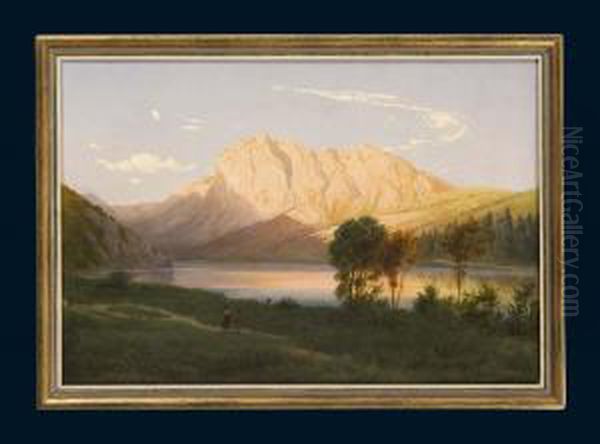 Lago Di Carezza Oil Painting by Johann Novopacky