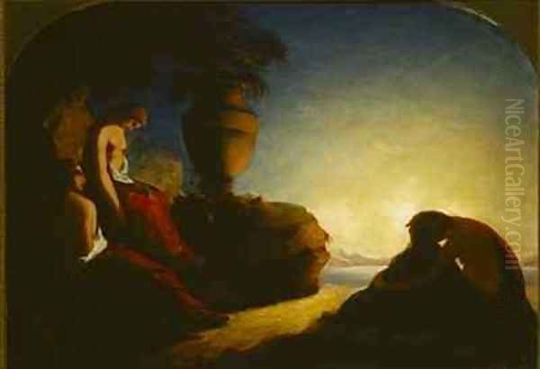 The three sisters of Phaeton weeping over the tomb of their brother Oil Painting by Francis Danby