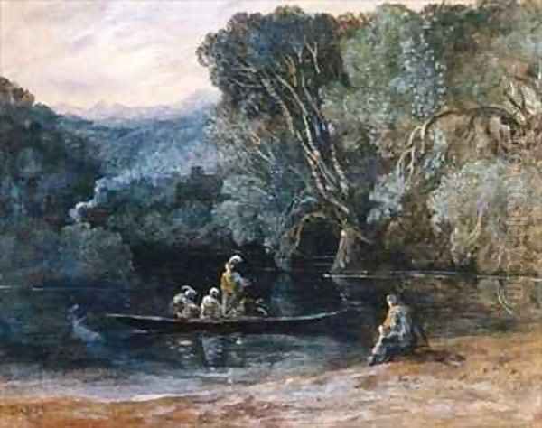 River scene with boat and figures Oil Painting by Francis Danby