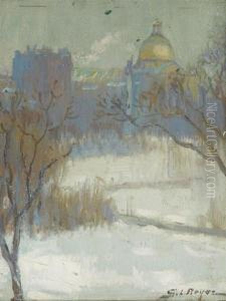 Boston Commons Inwinter Oil Painting by George Loftus Noyes