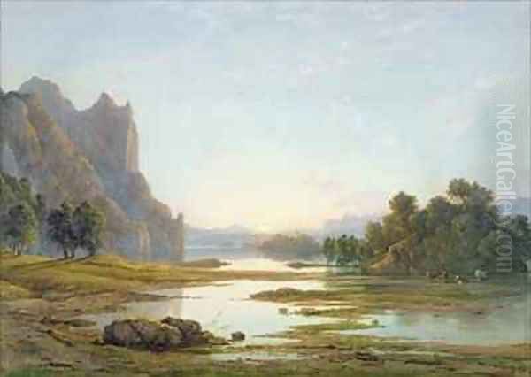 Sunset over a River Landscape Oil Painting by Francis Danby