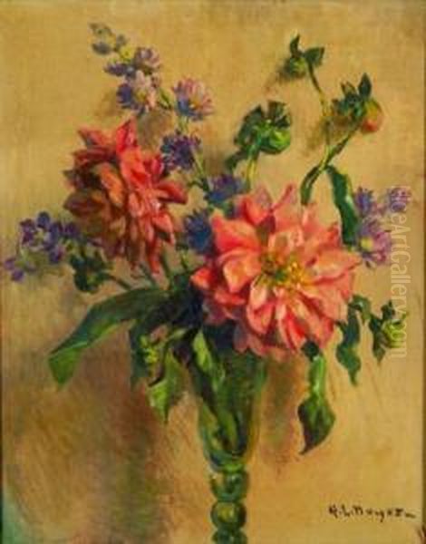 Still Life With Peonies And Larkspur Oil Painting by George Loftus Noyes