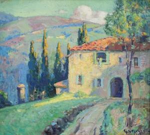 ''old Farm House Near Fiesole'', Italy Oil Painting by George Loftus Noyes