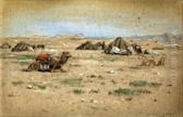 Campement De Nomades A Biskra Oil Painting by Alexandre Nozal