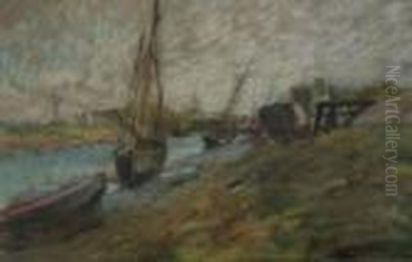 Bateaux A Quai A Ouistream Oil Painting by Alexandre Nozal