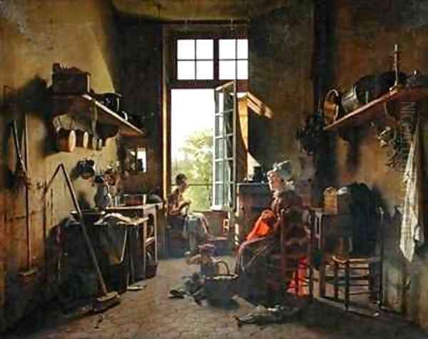 Interior of a Kitchen Oil Painting by Martin Drolling