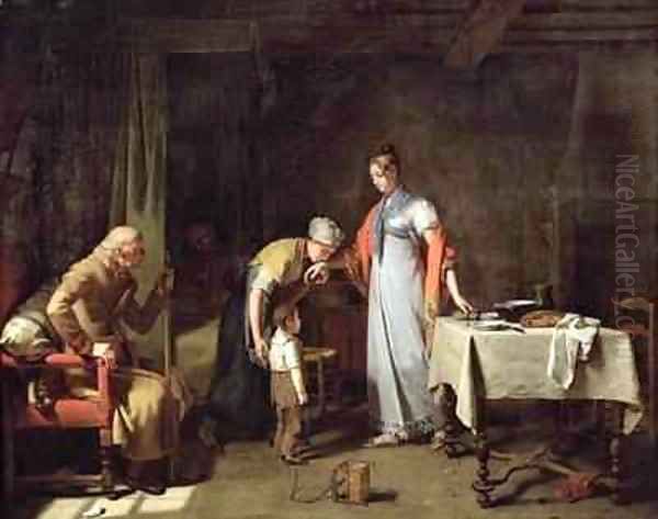 Young Woman Helping an Unfortunate Family Oil Painting by Martin Drolling