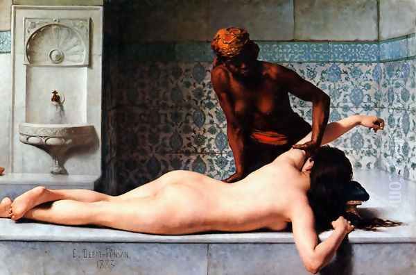 Le Massage scene de Hammam (The Massage in the Harem) Oil Painting by Edouard Bernard Debat-Ponsan