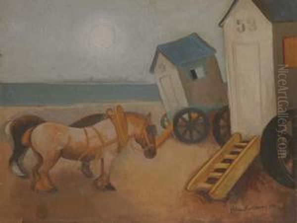 Horses By The Seashore Oil Painting by Felix Nussbaum