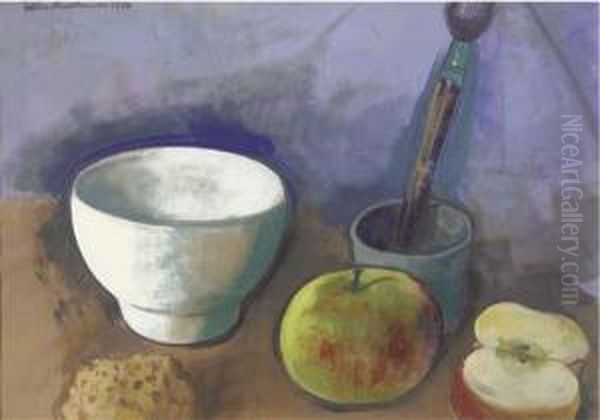 A Still Life With White Bowl And Apples Oil Painting by Felix Nussbaum