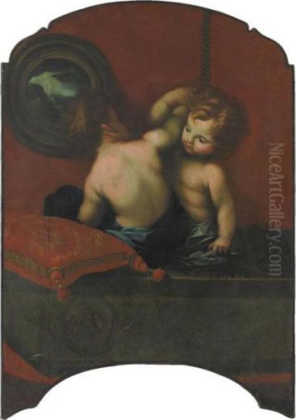 Due Putti Su Un Tappeto Con Un Cuscino E Un Dipinto Oil Painting by Carlo Francesco Nuvolone