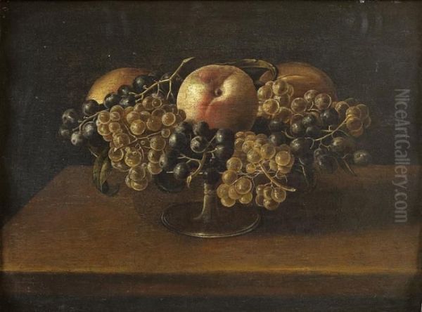 Nature Morte Aux Raisins Et Aux Peches Dans Une Coupe De Verre Oil Painting by Carlo Francesco Nuvolone