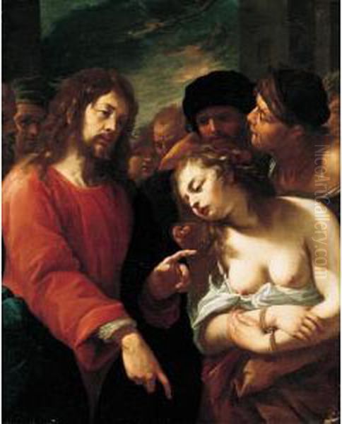 Christ And The Woman Taken In Adultery Oil Painting by Giuseppe Nuvolone