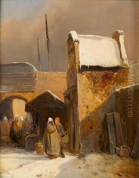 Figures At A City Gate Oil Painting by Wijnandus Johannes Josephus Nuijen