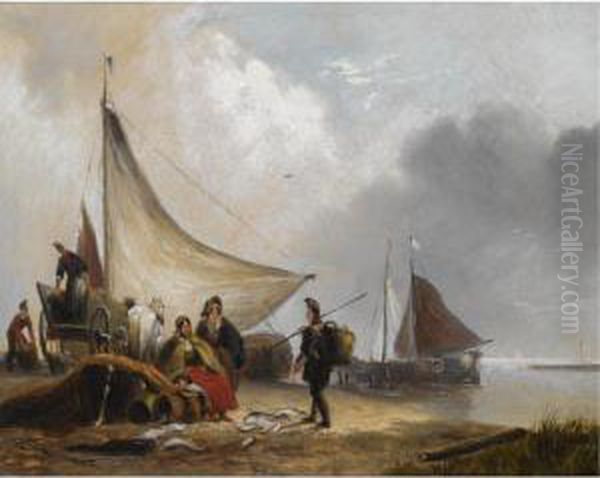 Figures On The Coast Of Walcheren Oil Painting by Wijnandus Johannes Josephus Nuijen