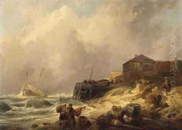 Coastal Scene Oil Painting by Wijnandus Johannes Josephus Nuijen