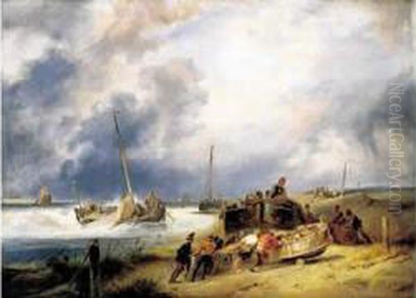 Pecheurs Sur La Greve. Oil Painting by Wijnandus Johannes Josephus Nuijen