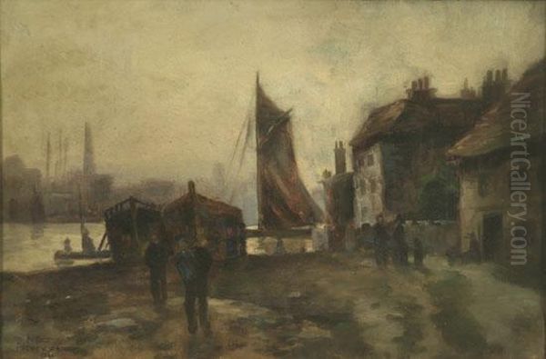 A Fishing Village Along The Itchen River,england Oil Painting by Edgar Hewitt Nye