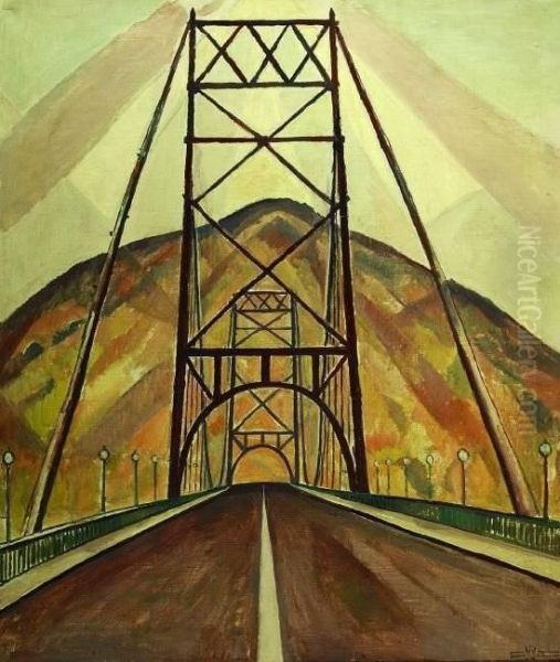 Bridge And Mountain Oil Painting by Edgar Hewitt Nye