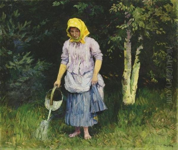 Kertben, 1912 Korul Oil Painting by sandor Nyilasy