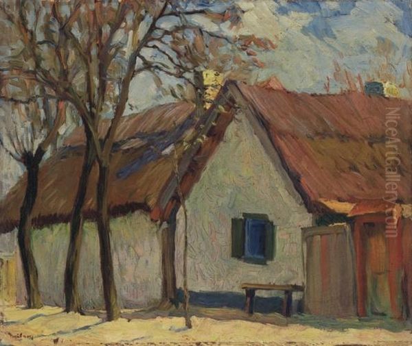 House In Tape Oil Painting by sandor Nyilasy