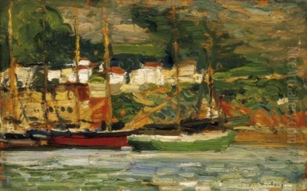 Sailing Boats In The Port (raguza) Oil Painting by sandor Nyilasy