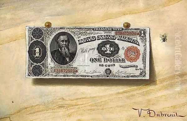 Trompe L'Oeil Still Life with Dollar Bill and Fly Oil Painting by Victor Dubreuil