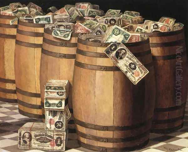 Barrels on Money Oil Painting by Victor Dubreuil