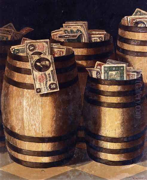 Barrels of Money Oil Painting by Victor Dubreuil